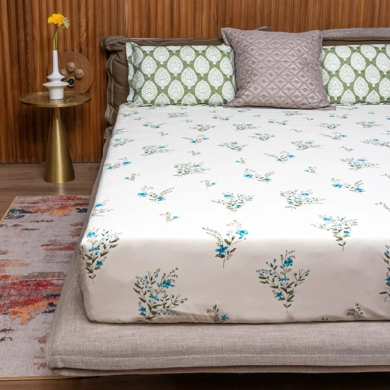 Weekend Savings Bonanza 220 TC 100% Cotton printed double bedsheet - Valley Blue