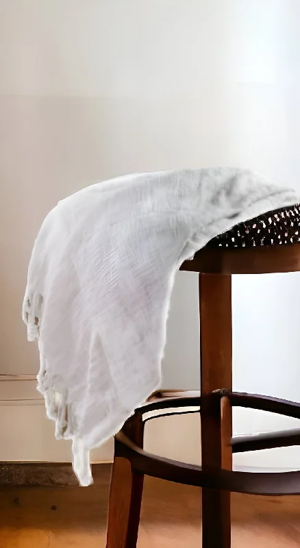 Limited Stock – Hurry Before It'S Gone 50" X 60" Gray and White Woven Cotton Ombre Throw Blanket with Fringe