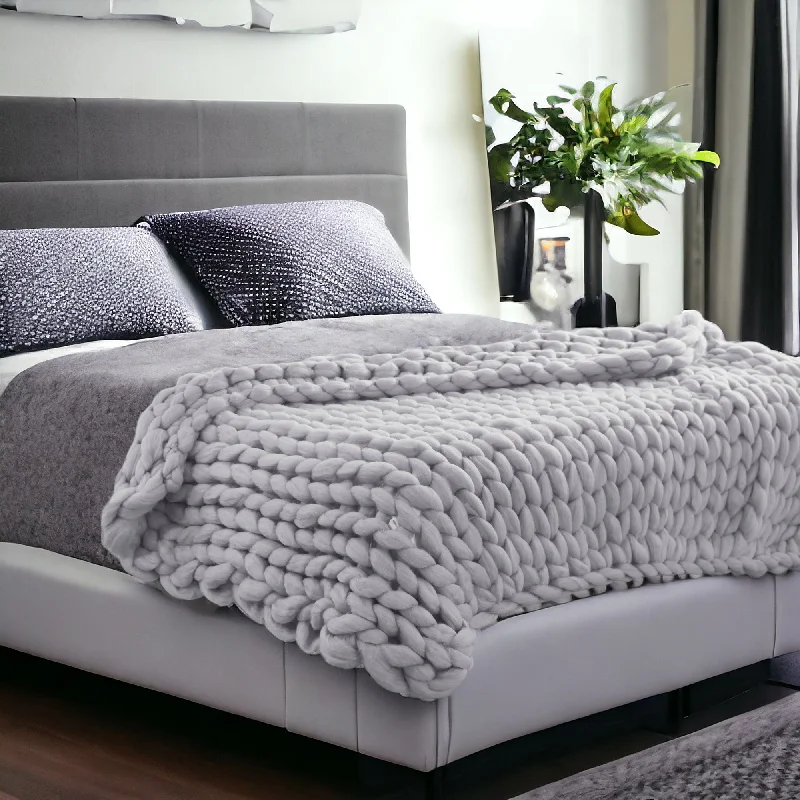 Shop Smart, Save More Before The Sale Ends 50" X 60" Light Gray Boho Chunky Knit  Throw Blanket