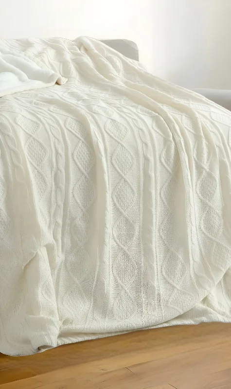 Get More, Spend Less Today 60" X 50" Cream Knitted Acrylic Throw Blanket