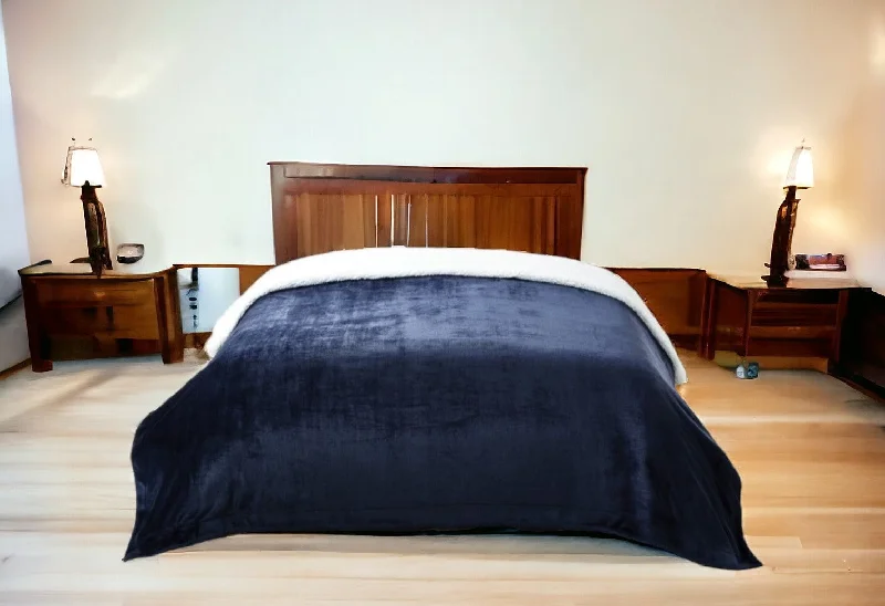 Bonus Offer 90" X 90" Navy Blue Knitted Polyester Plush Throw Blanket
