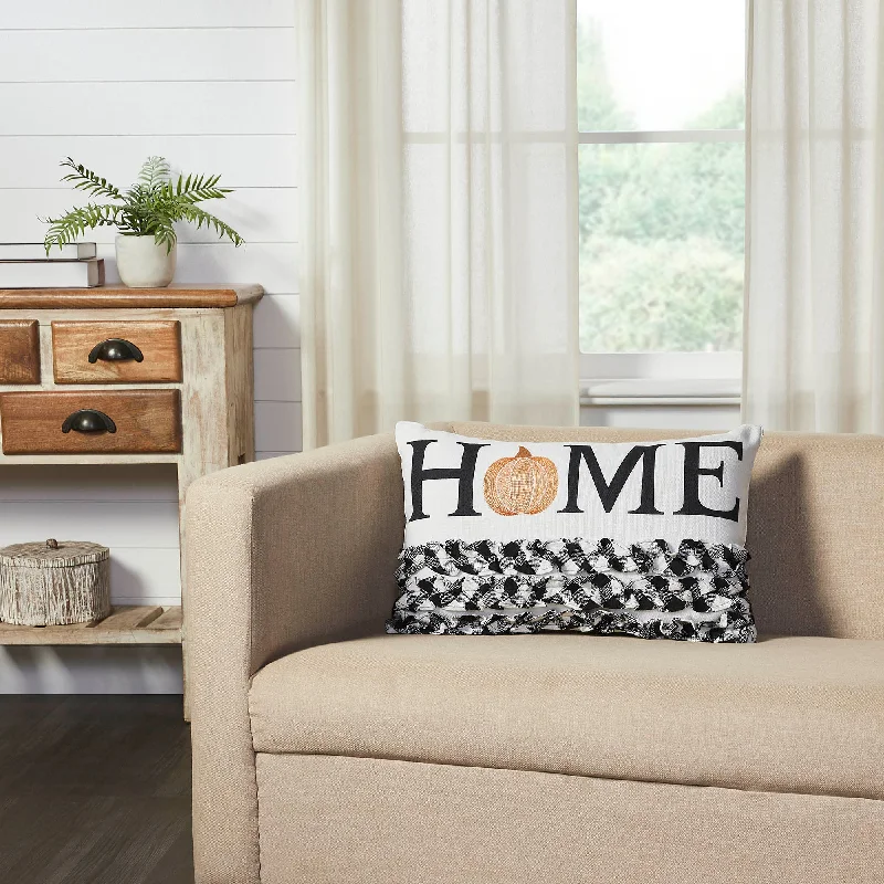Weekend Deals You Can't Resist Annie Black Check Home Pumpkin Ruffle Pillow 14x22