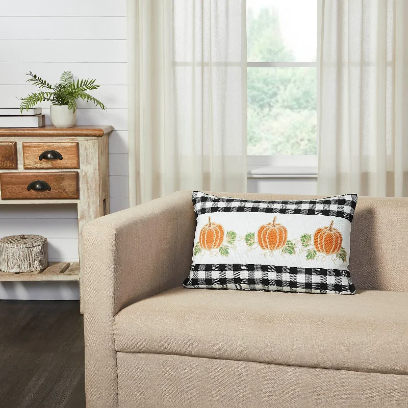 Deep Discounts Annie Black Check Pumpkin Patch Pillow 14x22