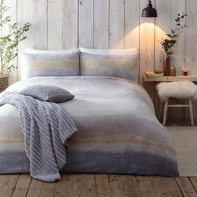 Fantastic Savings Anson Stripe Flannelette Brushed Cotton Duvet Cover Set Grey