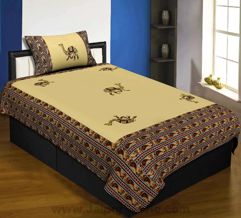 Top Pick Applique Cream Camel Jaipuri Hand Made Embroidery Patch Work Single Bedsheet Top Pick Applique Cream Camel Jaipuri Hand Made Embroidery Patch Work Single Bedsheet