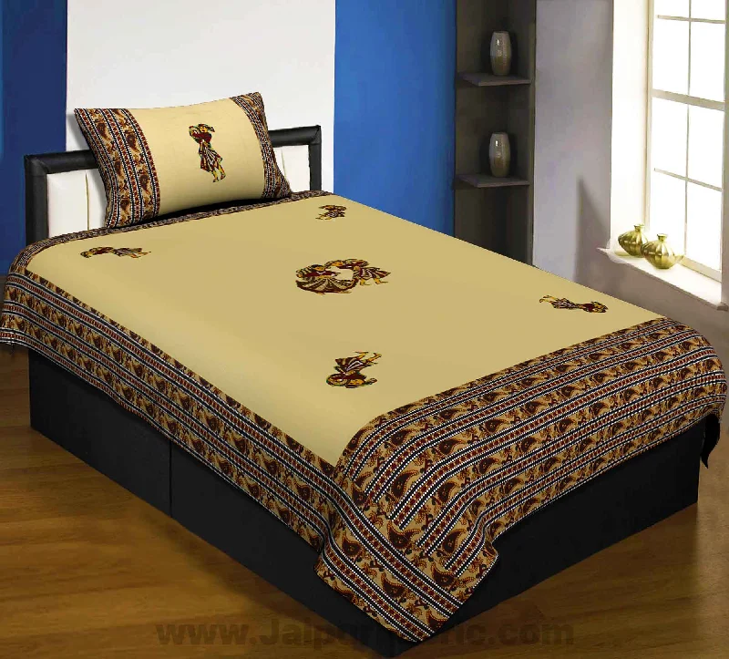 Sale Event Applique Cream Chang Dance Jaipuri Hand Made Embroidery Patch Work Single Bedsheet Sale Event Applique Cream Chang Dance Jaipuri Hand Made Embroidery Patch Work Single Bedsheet