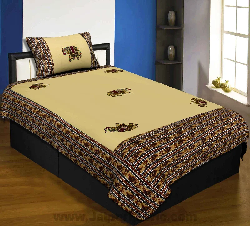 Midnight Sale Applique Cream Elephant Jaipuri Hand Made Embroidery Patch Work Single Bedsheet Midnight Sale Applique Cream Elephant Jaipuri Hand Made Embroidery Patch Work Single Bedsheet