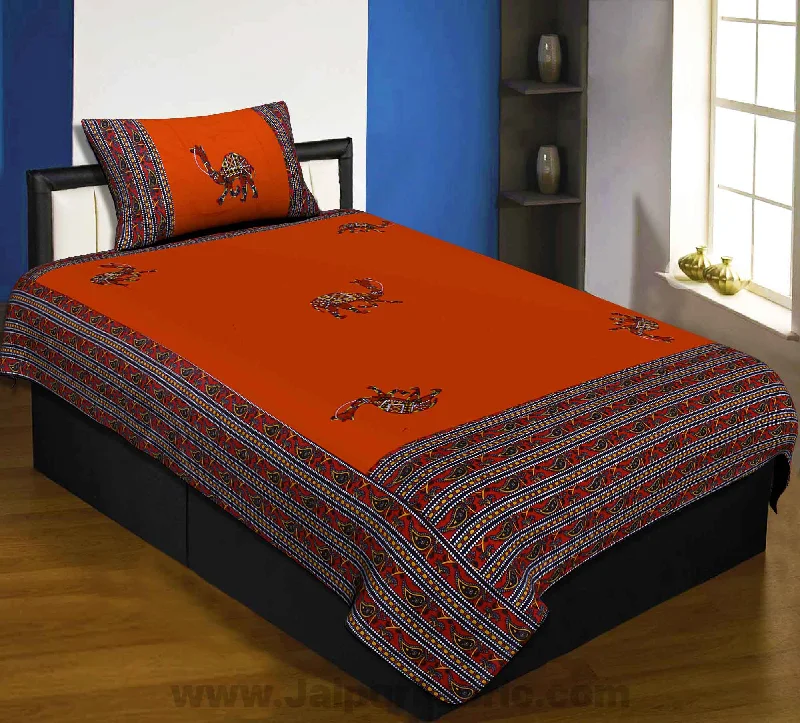 Stock Up Applique Orange Camel Jaipuri Hand Made Embroidery Patch Work Single Bedsheet Stock Up Applique Orange Camel Jaipuri Hand Made Embroidery Patch Work Single Bedsheet