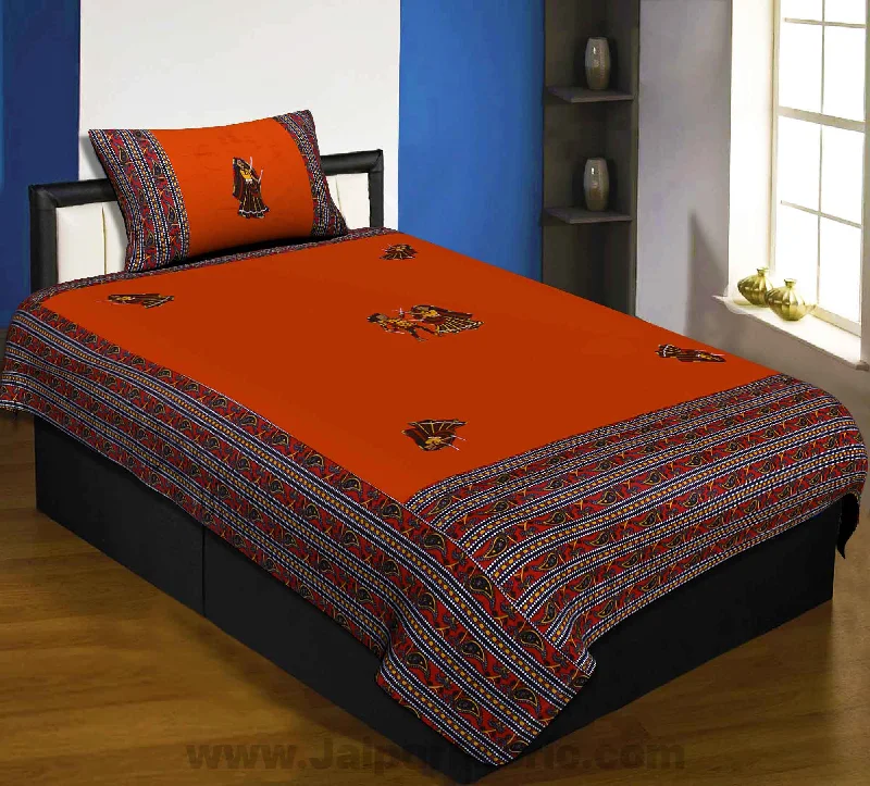 Crazy Deal Applique Orange Dandiya Jaipuri Hand Made Embroidery Patch Work Single Bedsheet Crazy Deal Applique Orange Dandiya Jaipuri Hand Made Embroidery Patch Work Single Bedsheet