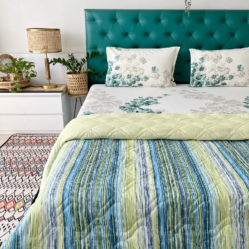 Hot Buy Cotton Bedsheet + AC Blanket Combo Pack - (Combo 16 - Majestic Aqua Green and Grey + London) Hot Buy Cotton Bedsheet + AC Blanket Combo Pack - (Combo 16 - Majestic Aqua Green and Grey + London)