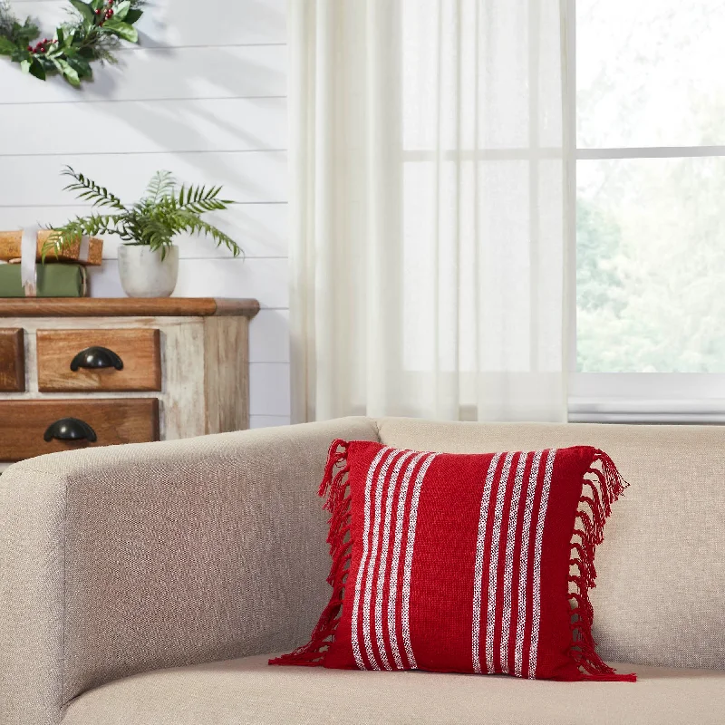 Deal Mania Arendal Red Stripe Pillow Fringed 12x12