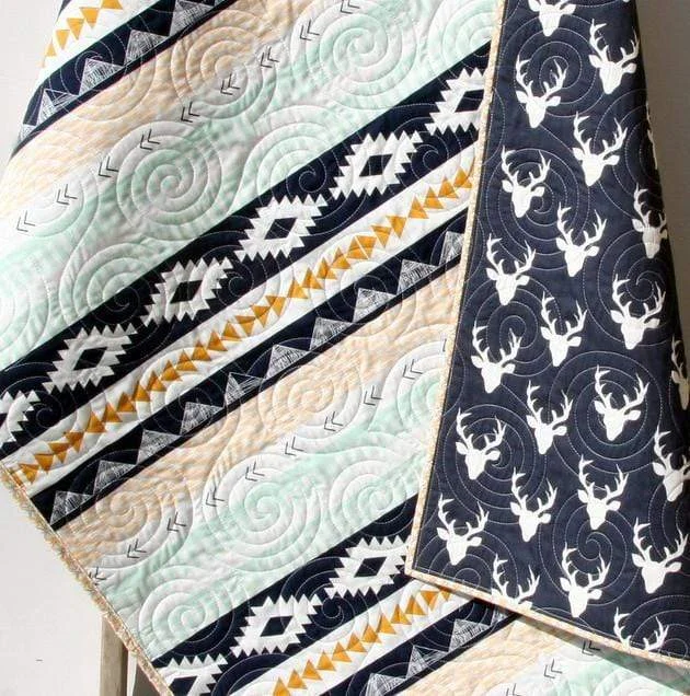 Midnight Sale Arizona Tribal Aztec Quilt, Buck Deer Baby Boy Crib Bedding, Handmade Boy Quilt Midnight Sale Arizona Tribal Aztec Quilt, Buck Deer Baby Boy Crib Bedding, Handmade Boy Quilt