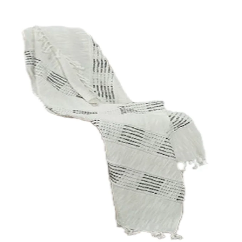 Weekend Savings Spree Beige and Gray Woven Cotton Throw Blanket with Fringe