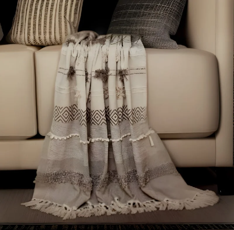 Super Discount Beige Woven Wool Solid Color Reversable Throw