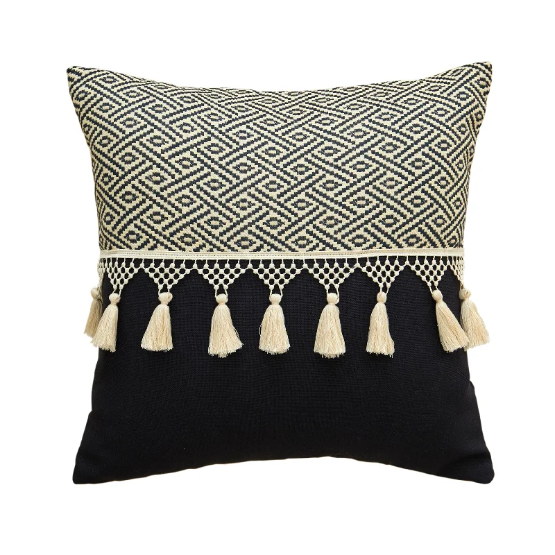 Great Bargains Black and Tan Tassle Pillow