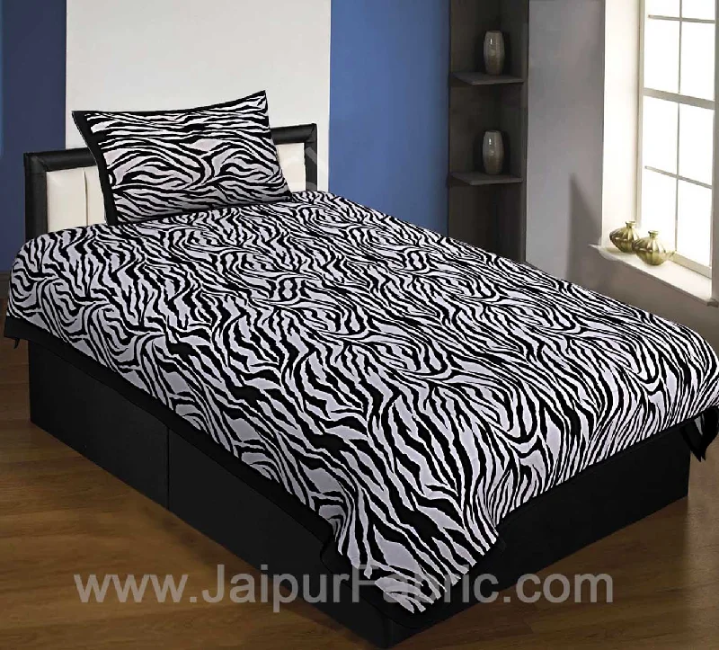 Fantastic Savings Black Border White Base Zebra Print Fine Cotton Single Bedsheet With One Pillow Cover