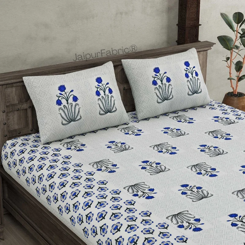Season Finale Sale Blossomy Wonder Blue Pure Cotton Double Bedsheet