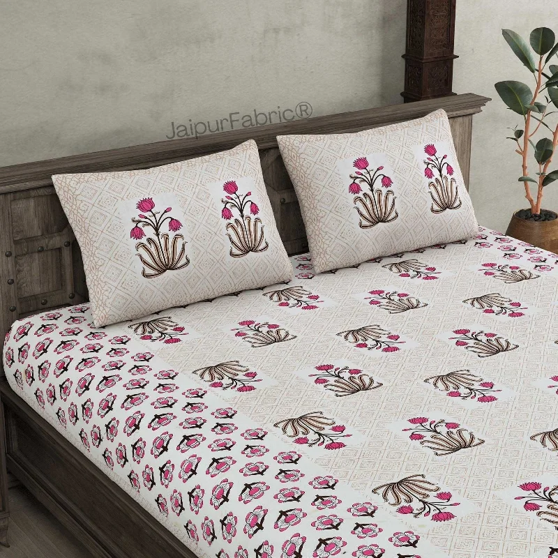 Overstock Sale Blossomy Wonder Pink Pure Cotton Double Bedsheet