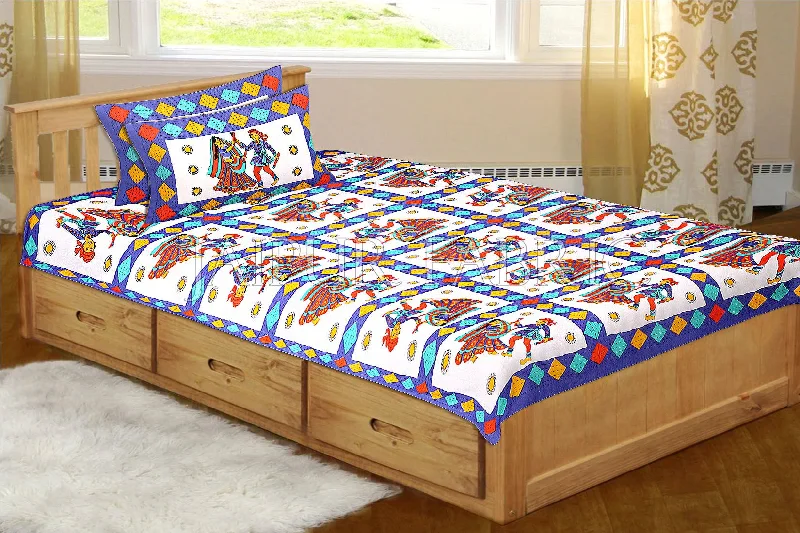 Deal Alert Blue Base Jaipuri Folk Dance Cotton Single Bed Sheet