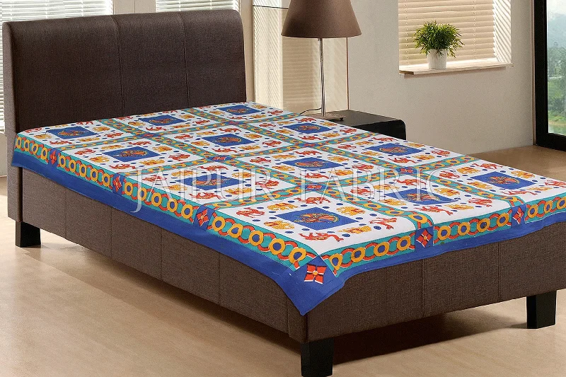 Massive Savings On New Arrivals Blue Base Yellow elephant Orange Camel Block print Single Bed Sheet Massive Savings On New Arrivals Blue Base Yellow elephant Orange Camel Block print Single Bed Sheet