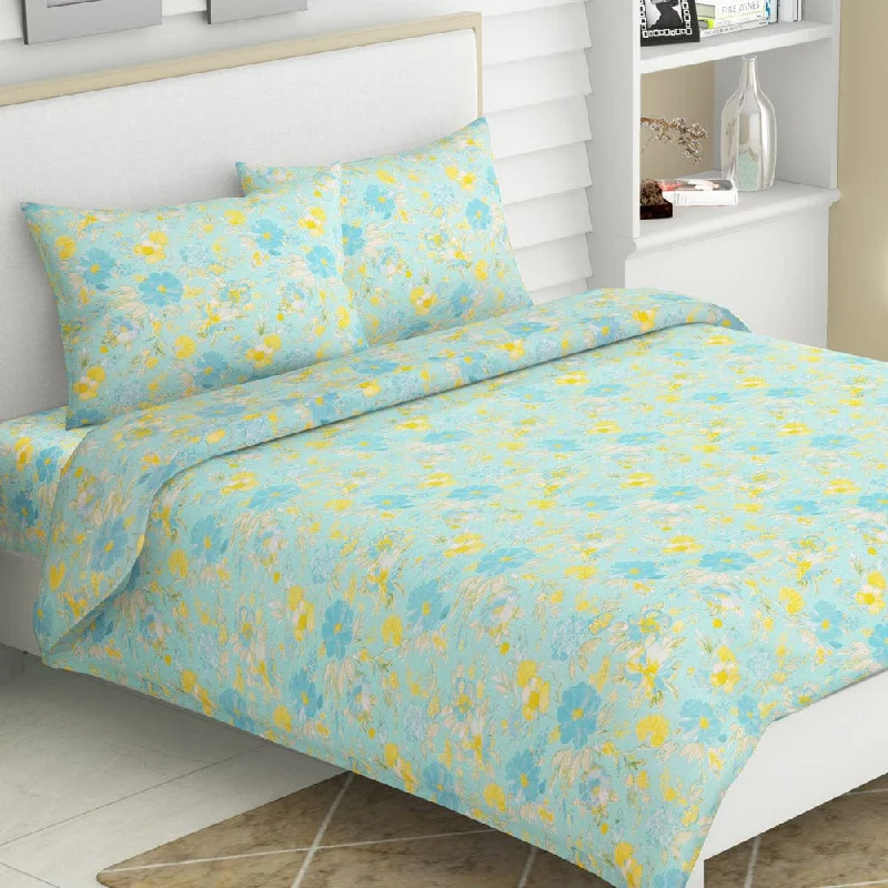 Can't Resist Blue Bell Blooms, 100% Cotton Double Bedsheet, 120 TC
