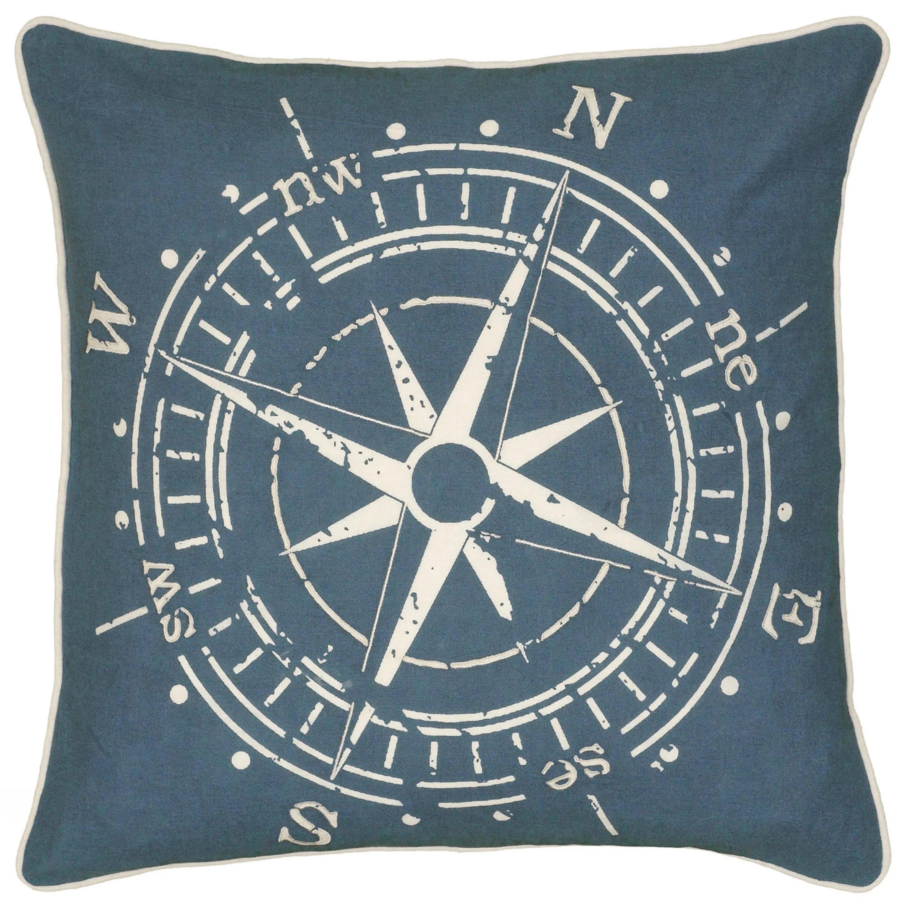 Epic Deals Compass Coastal Blue Throw Pillow With Down Insert