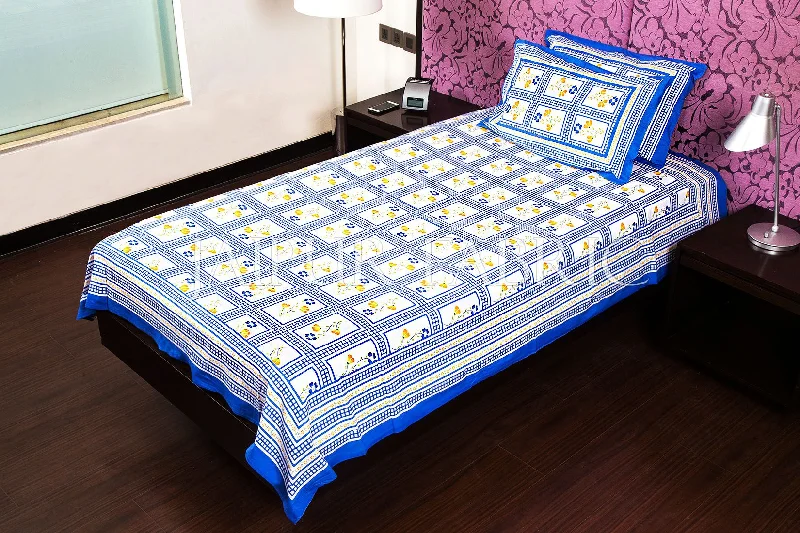 Price Smash Blue Color White Base Floral Print Single Bed Sheet