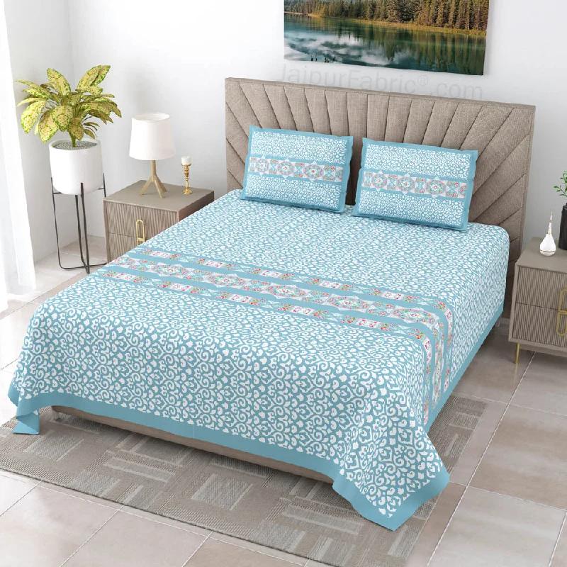 Can't Miss Blue Ethnic Pure Cotton King Size Double BedSheet