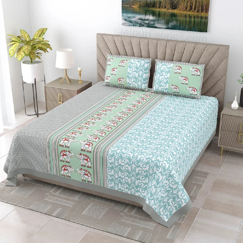Blowout Deals Blueish green Traditional Floral Pure Cotton King Size Double BedSheet Blowout Deals Blueish green Traditional Floral Pure Cotton King Size Double BedSheet