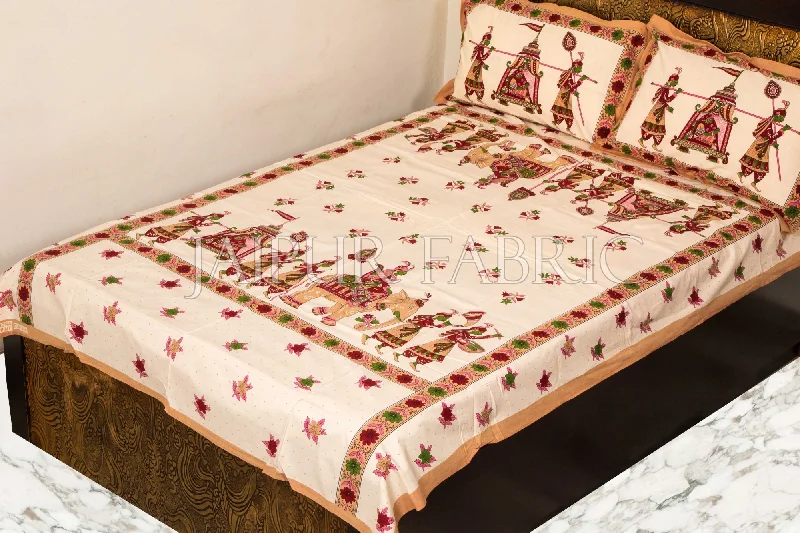 YEAR-End Clearance Brown Rajasthani Doli Hand Block Print Single Bed Sheet with Two Pillow Covers YEAR-End Clearance Brown Rajasthani Doli Hand Block Print Single Bed Sheet with Two Pillow Covers