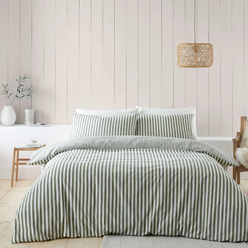 Limited Time Discount Brushed Stripe Duvet Cover Set Green