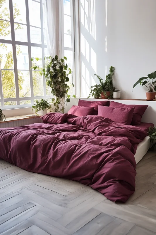 Deal Mania Burgundy linen duvet cover
