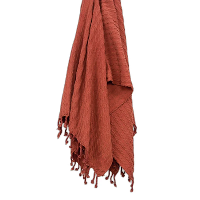 Flash Deals For A Limited Time Burnt Orange Knitted 100% Cotton Throw Blanket