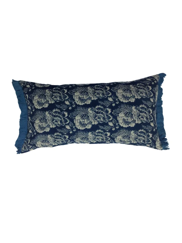 Weekend Bargains to Cherish Cabbage Rose Indigo Lumbar Pillow Cover