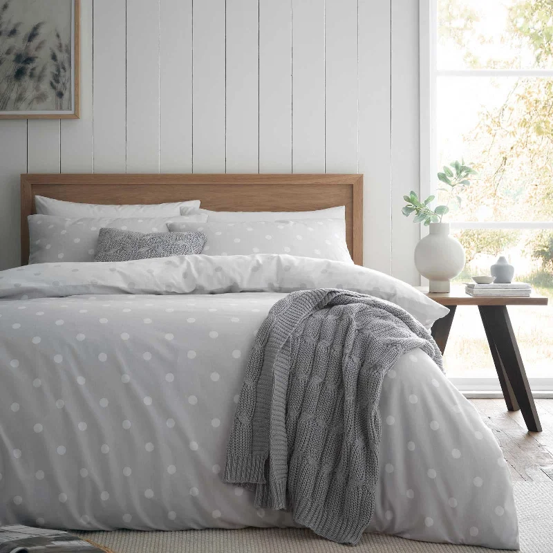 Deep Savings Brushed Polka Dot Duvet Cover Set Grey