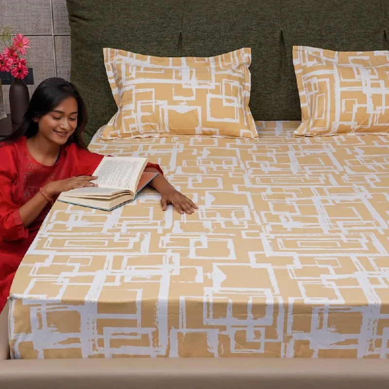Extra Savings Serene Collection - Breathable 200 TC 100% Pure Cotton Bedsheet with Pillow Cover, Checkers - Soft Brown Extra Savings Serene Collection - Breathable 200 TC 100% Pure Cotton Bedsheet with Pillow Cover, Checkers - Soft Brown