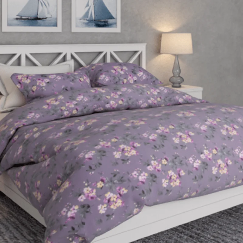 Instant Savings Chic Floral Art, 100% Cotton Double Size Bedsheet, 186 TC, Violet