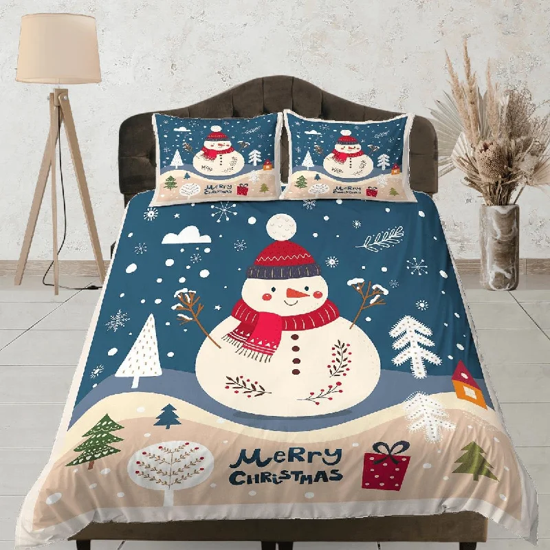 Quick Sale Christmas Duvet Cover Set with Pillows Snow Man Winter Dorm Bedding Comforter Cover Christmas Gift