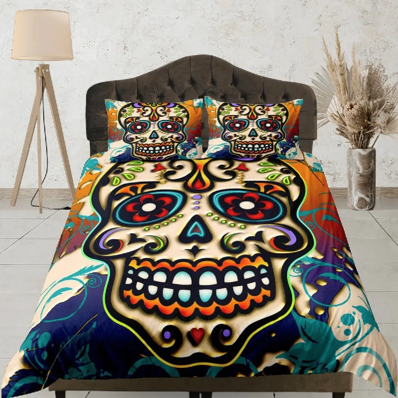 Limited Offer Cinco de Mayo Skull Duvet Cover Set Colorful Bedspread Dorm Bedding Pillowcase Bedding Mexican Design