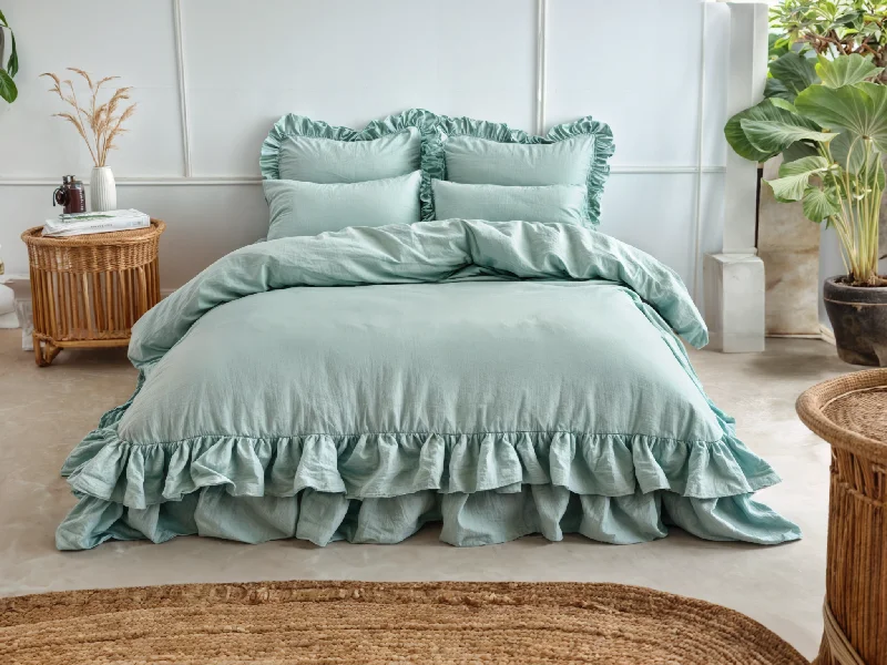 Top Pick Sea glass linen triple ruffled duvet cover
