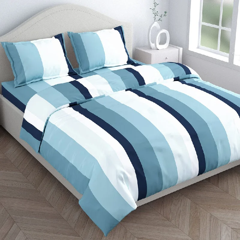 Stock Up and Save Coastal Stripes Navy 100% Cotton King Bedsheet, 186 TC
