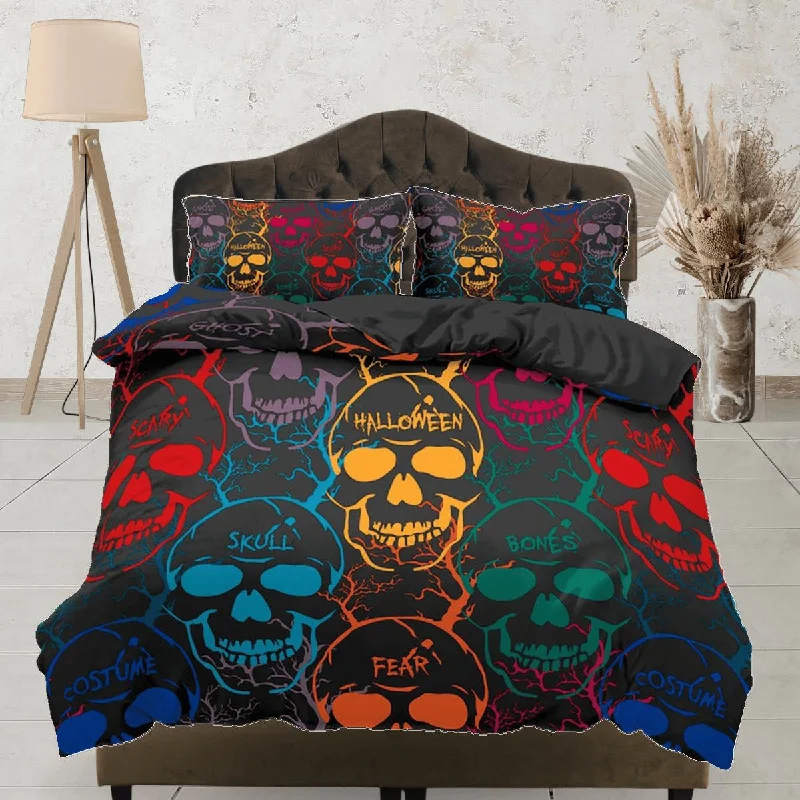 Price Drop Colorful Skulls Black Duvet Cover Set Bedspread, Dorm Bedding with Pillowcase Price Drop Colorful Skulls Black Duvet Cover Set Bedspread, Dorm Bedding with Pillowcase