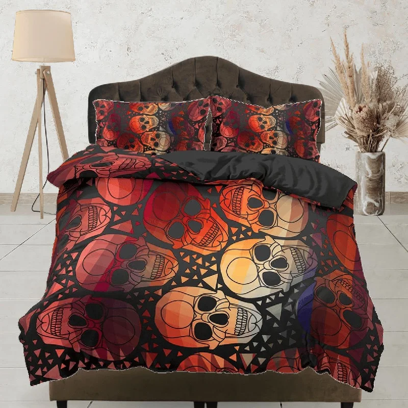 Act Fast Colorful Skulls Duvet Cover Set Bedspread, Dorm Bedding with Pillowcase