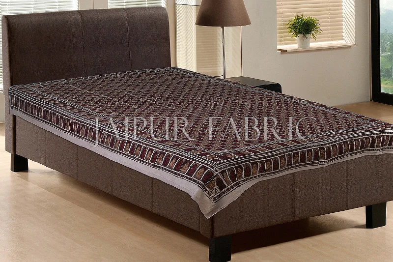 Huge Discounts Dark Brown Square Hand Block Print with Grey Base Single Cotton bedSheet Huge Discounts Dark Brown Square Hand Block Print with Grey Base Single Cotton bedSheet