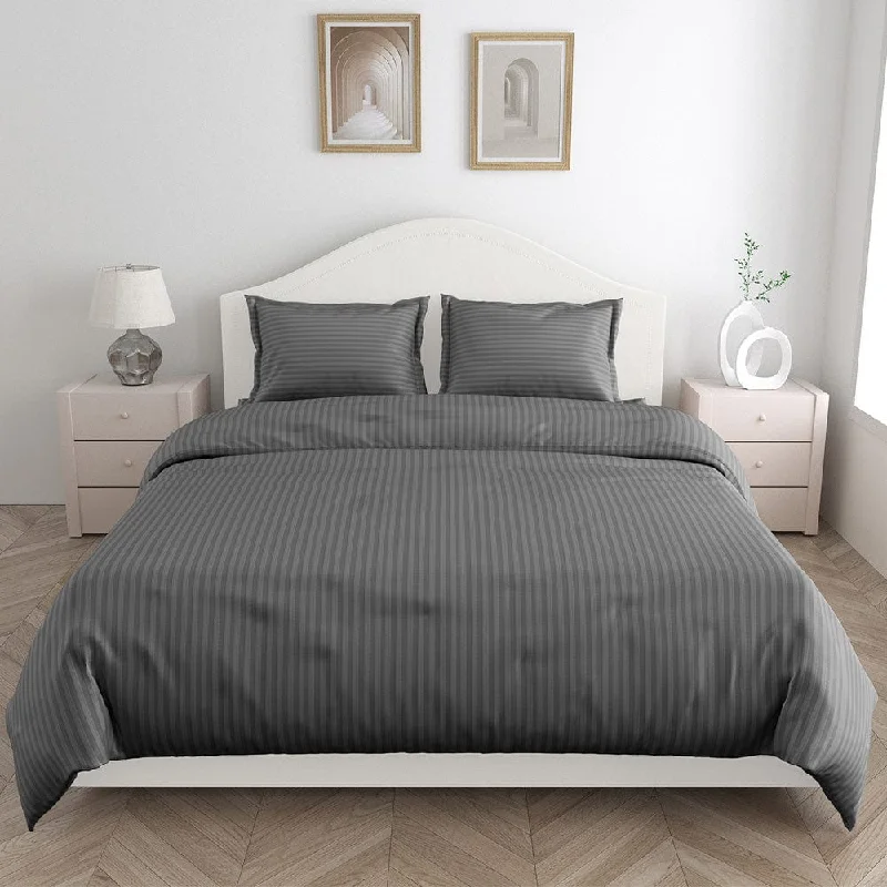 Time-Sensitive Dark Grey Satin Stripes Double Bedsheet, 210 TC