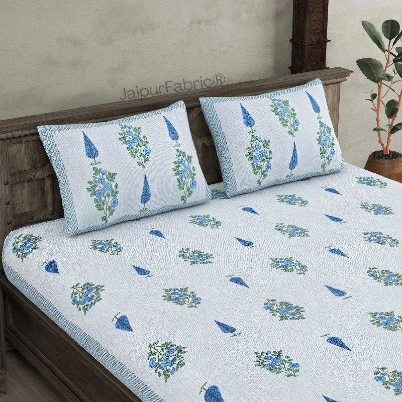 Weekend Bargains to Relish Deodar Décor Blue Pure Cotton Double Bedsheet