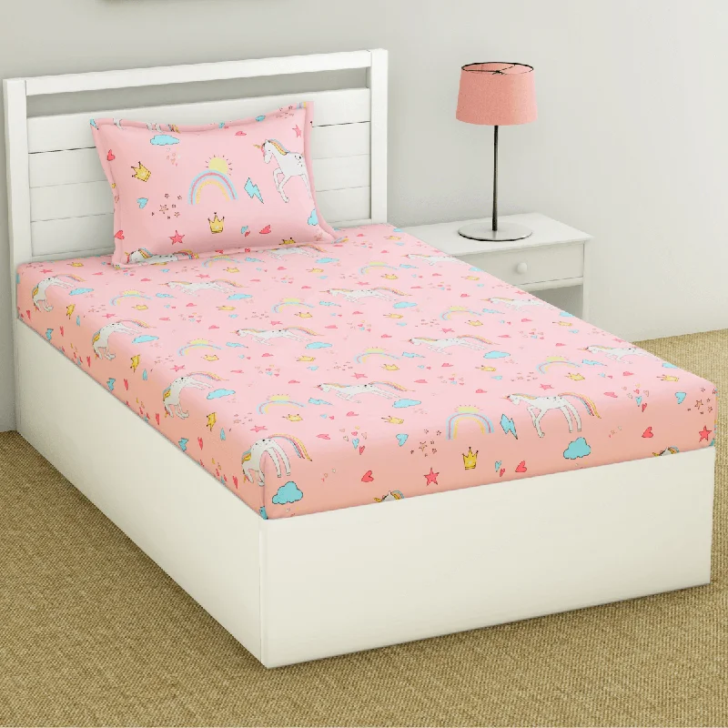 Year-End Sale Digital Magic Single Bedsheet for Kids, Unicorn Pink