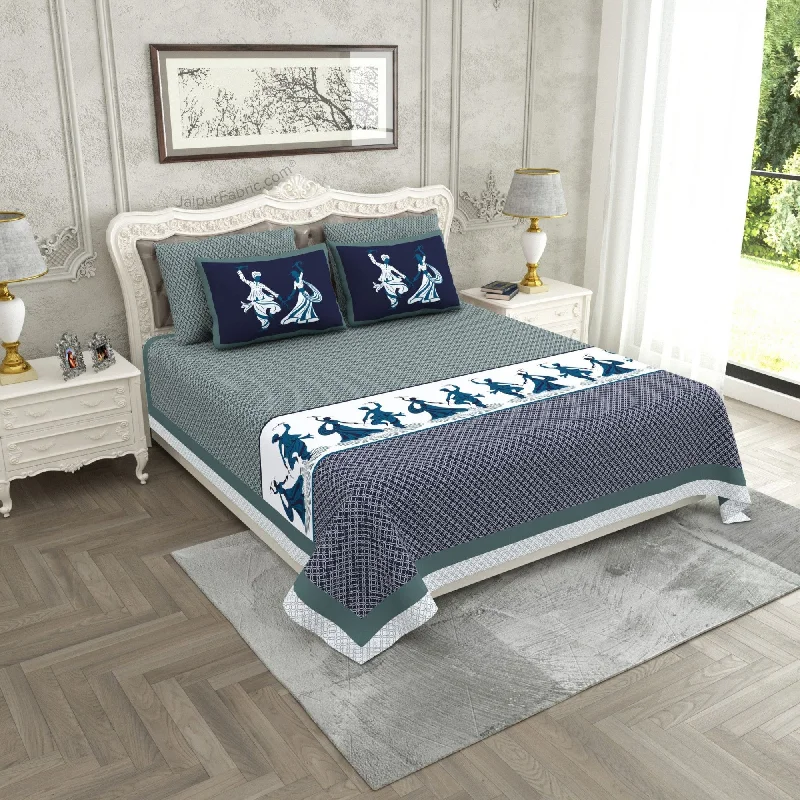 Weekend Discounts to Savor Divine Dance Blue Cotton King Size Bedsheet