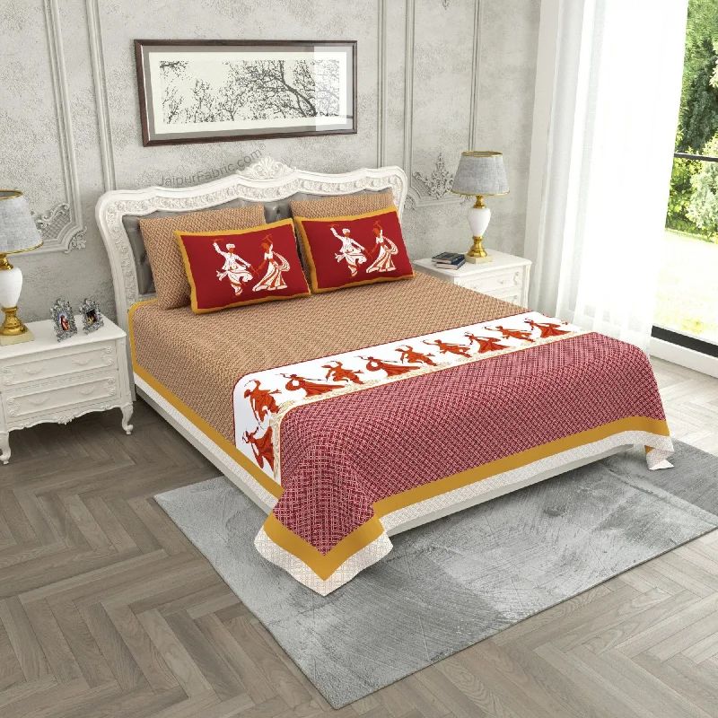 Weekend Bargains to Celebrate Divine Dance Red Cotton King Size Bedsheet