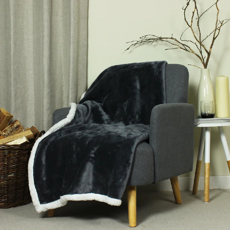 TIME-Limited Offer Lux Sherpa Fleece Throw Charcoal